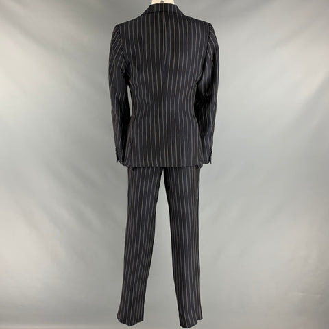 PRADA Size 34 Navy Cream Pinstripe Viscose Linen Pleated Suit