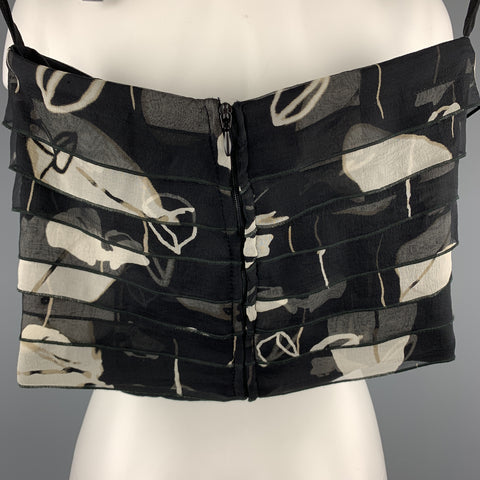 ARMANI COLLEZIONI Size 4 Black & Grey Floral Layered Silk Strapless Shell Top