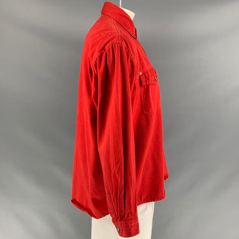 Vintage VERSACE JEANS COUTURE Size XL Red Cotton Button Up Long Sleeve Shirt
