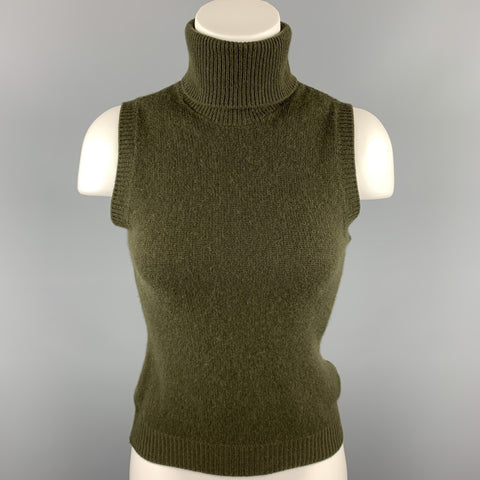 RALPH LAUREN COLLECTION Size S Olive Knitted Cashmere Sleeveless Turtleneck Pullover