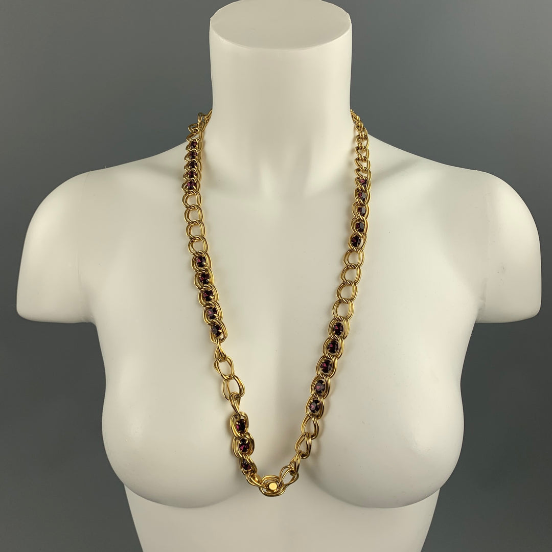 GIVENCHY Gold Tone Chain Link Stone Metal Necklace