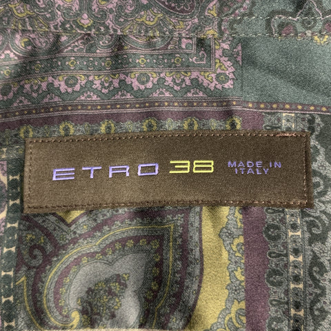 ETRO Size S Grey & Purple Print Cotton Button Up Long Sleeve Shirt