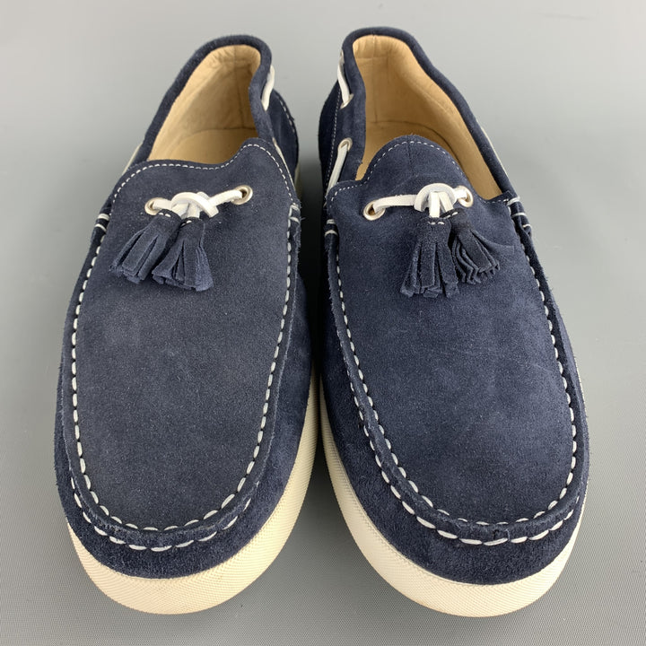 BLOOMINGDALE'S Size 9 Navy Suede Tassel Boat Shoe Loafers