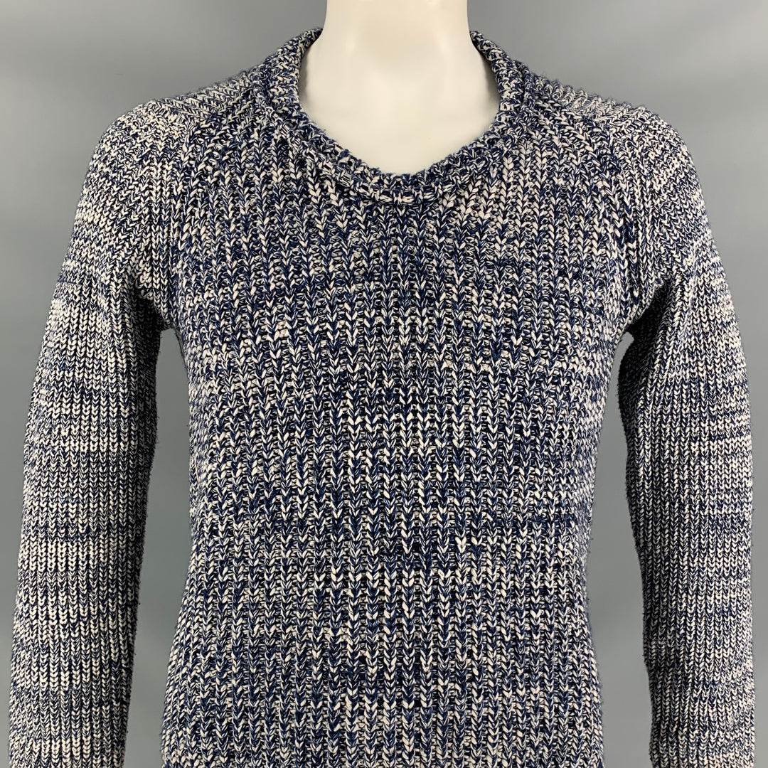 BURBERRY PRORSUM Spring Summer 2012 Size L Navy & White Knitted Wool Fisherman Scoop Neck Sweater