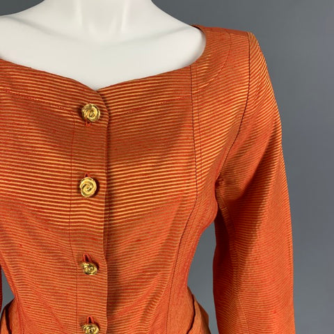 YVES SAINT LAURENT Talla 8 Blusa de manga larga con rayas de acetato de viscosa naranja