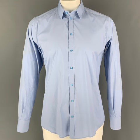 DOLCE & GABBANA Size L Light Blue Cotton Blend Long Sleeve Shirt