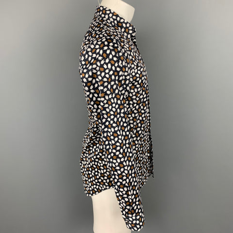 THEORY Size S Black & Brown Abstract Cotton Long Sleeve Shirt