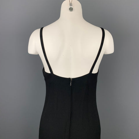 SONIA RYKIEL Size 6 Black Rhinestone Acetate / Viscose Spaghetti Strap Cocktail Dress