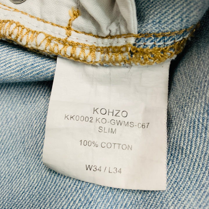 KOhZO DENIM Size 34 Blue Grey Distressed Cotton Jeans