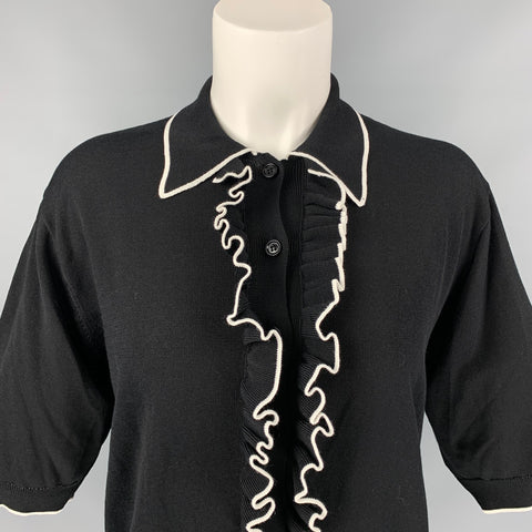 DRIES VAN NOTEN Size S Black & White Viscose / Cotton Two Tone Polo Shirt