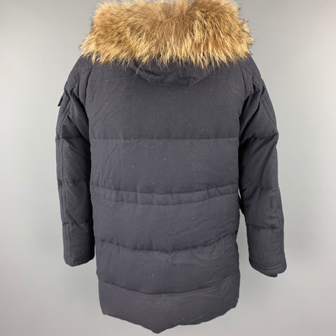 MONCLER Size XXL G32-003 Navy Quilted Wool Zip & Buttoned Hooded Parka Coat