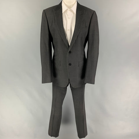 ERMENEGILDO ZEGNA Talla 40 Traje con solapa de pico de lana y seda color carbón