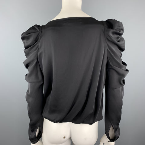 VIKTOR & ROLF Size 4 Black Draped Silk Ruffle Shoulder Blouse