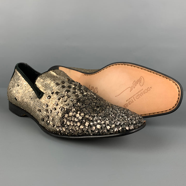 DONALD J PLINER Size 8.5 Gold Silver Beaded Leather Slip On Loafers