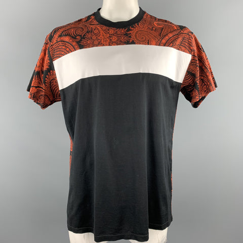 GIVENCHY Talla S Camiseta de algodón con cuello redondo en tejidos mixtos en negro y naranja