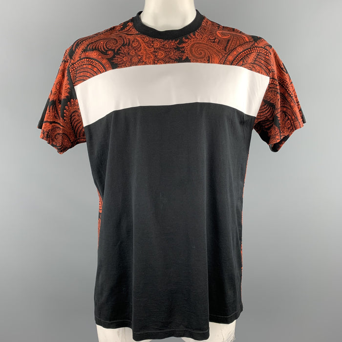 GIVENCHY Size S Black & Orange Mixed Fabrics Cotton Crew-Neck T-shirt