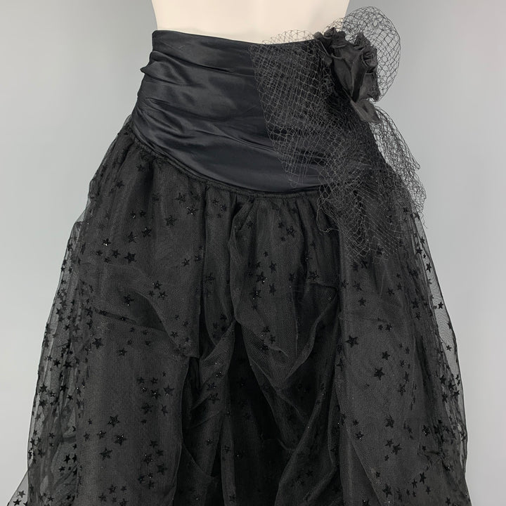 FAITH CONNEXION Size 6 Black Viscose Stars Long Skirt