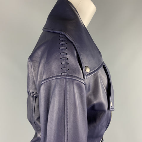 REBECCA MINKOFF Taille XS Veste de motard en cuir d’agneau bleu marine