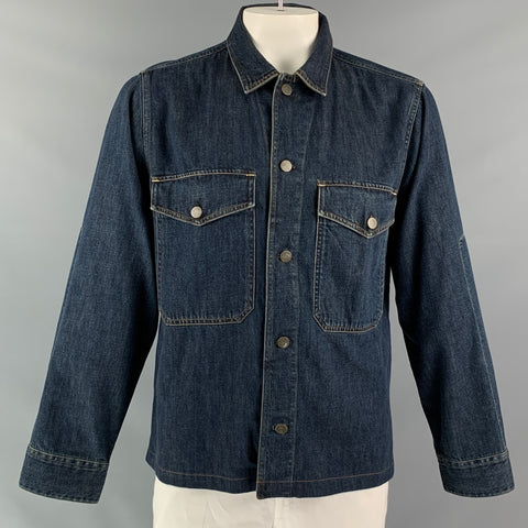 BUCK MASON Size L Indigo Blue Solid Cotton Button Down Long Sleeve Shirt