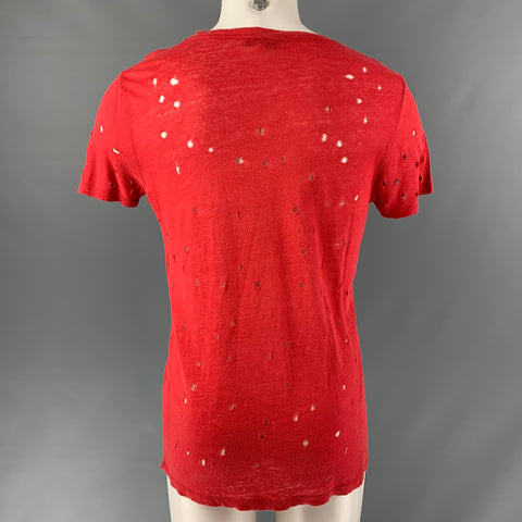 IRO Size S Red Distressed Linen Crew-Neck T-shirt