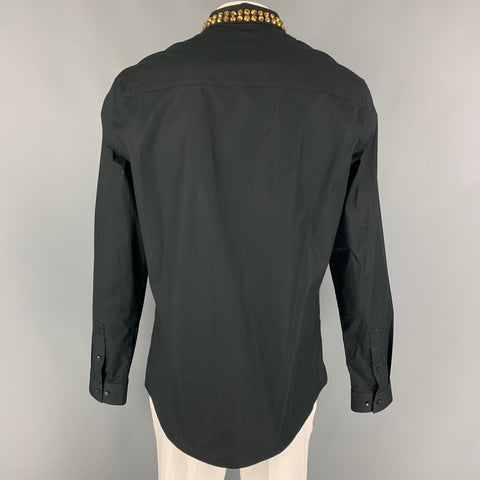 VERSACE COLLECTION Trend Size XL Black Studded Cotton Long Sleeve Shirt