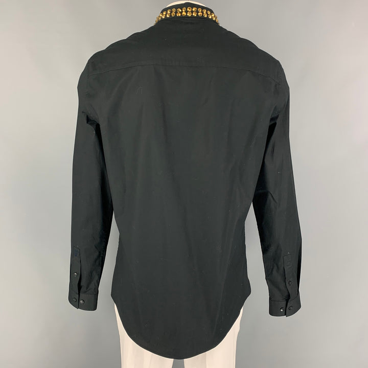 VERSACE COLLECTION Trend Size XL Black Studded Cotton Long Sleeve Shirt