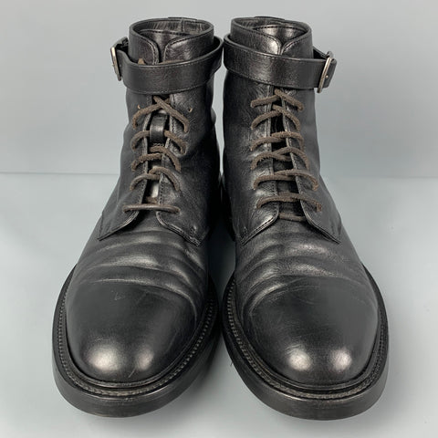 SAINT LAURENT Taille 10,5 Bottines à bride en cuir noir
