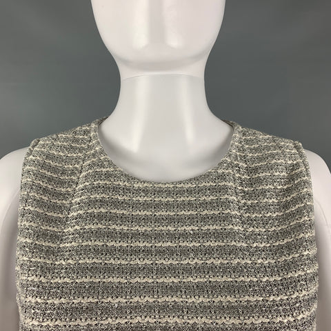 ST. JOHN Size 2 Silver Cream Polyester Blend Stripe Shift Outfits