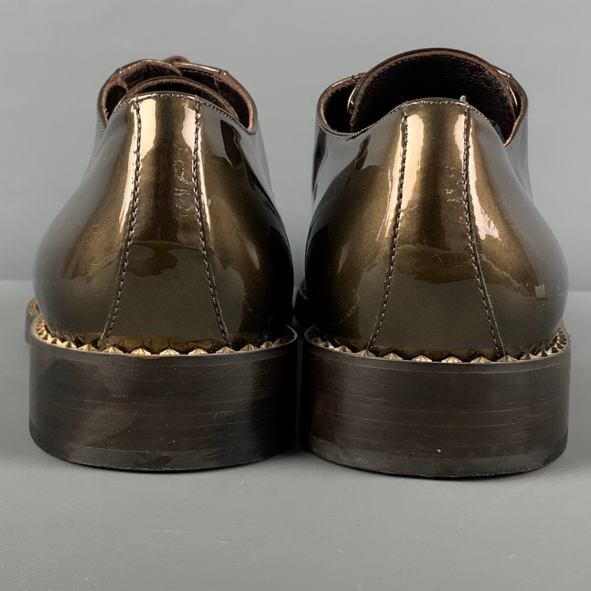 JIMMY CHOO Size 11 Gold Metallic Patent Leather Lace Up Shoes