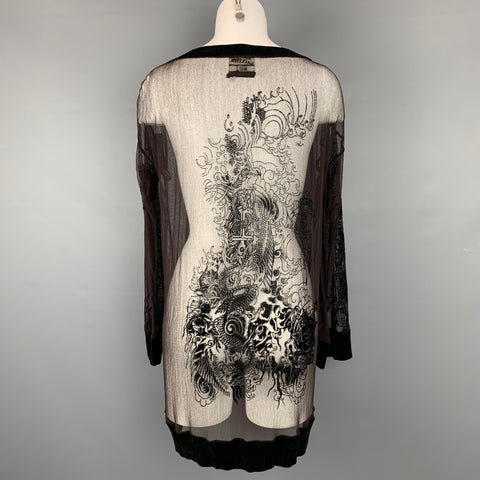 JEAN PAUL GAULTIER Size L Black & Brown Velvet Boat Neck Cocktail Dress