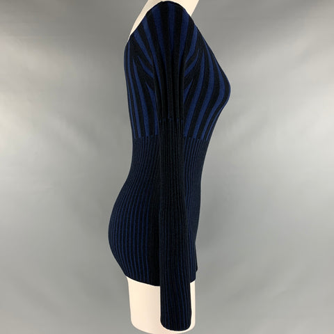 COP. COPAINE Size M Black Navy Viscose Elastane Stripe Boat Neck Casual Top