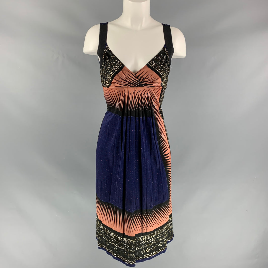 PHILOSOPHY di ALBERTA FERRETTI Size 2 Navy Brick Rayon Abstract Dress