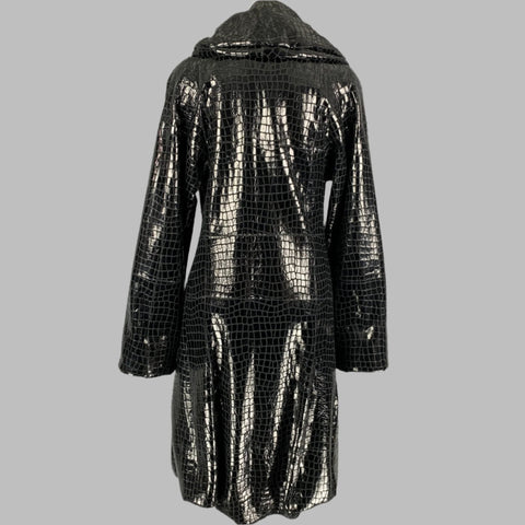 GIORGIO ARMANI Talla 8 Abrigo de piel de conejo en relieve de cuero negro