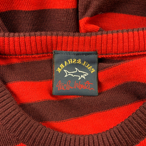 NICK WOOSTER x PAUL SHARK Size M Red & Brown Stripe Wool Crew-Neck Pullover Sweater