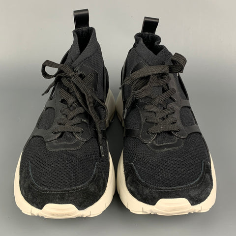 VALENTINO Size 12 Black Mixed Materials Lace Up Sneakers