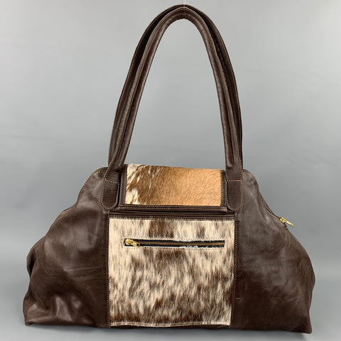 CUSTOM MADE Brown Leather Cowhide Weekender Handbag & Leather Goods