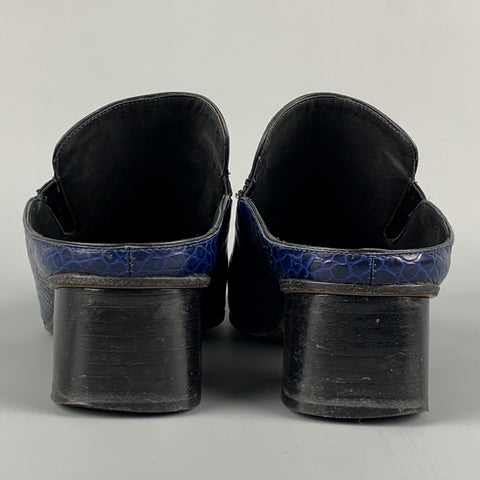DRIES VAN NOTAN Talla 7.5 Botas sin cordones de cuero en relieve azul marino