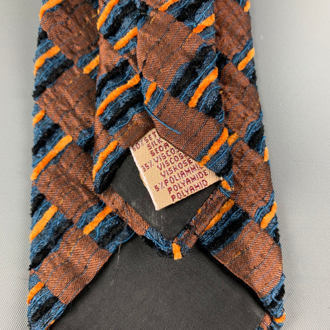 ROMEO GIGLI Brown Navy Orange Checkered Silk Blend Tie