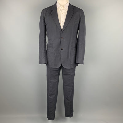 ADAM KIMMEL Size 42 Regular Navy Cotton / Linen Notch Lapel Casual Suit