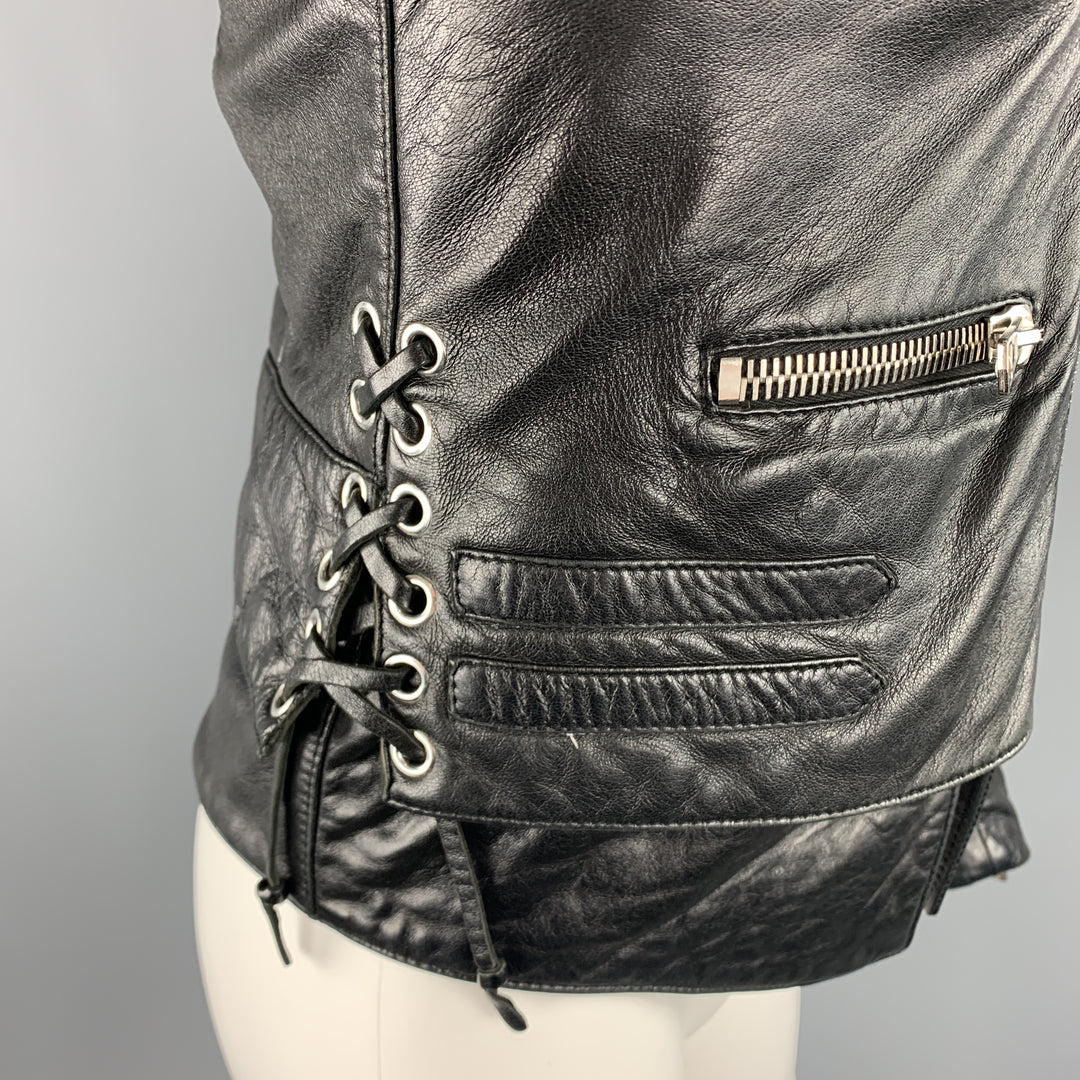 BALENCIAGA Size 8 Black Quilted Leather Biker Moto Jacket
