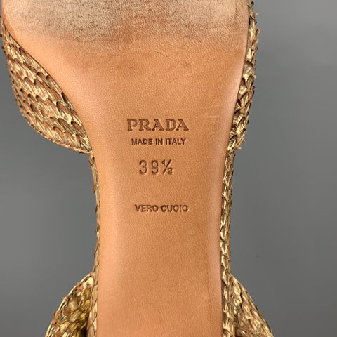 PRADA Lauren Size 9.5 Gold & Cognac Alligator Slingback Sandals