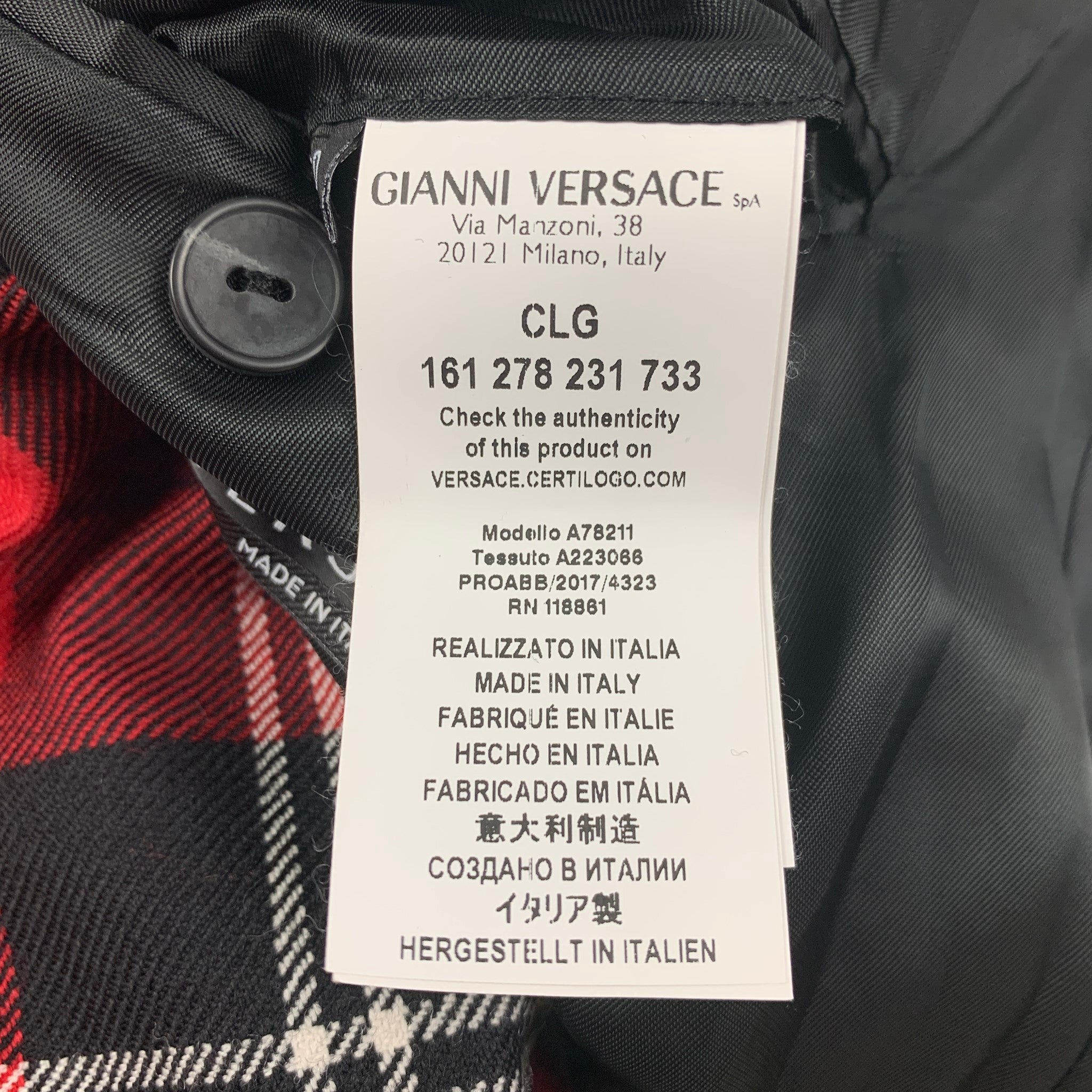 VERSACE Size 38 Red Black Plaid Wool Tailor Made Executive Sport