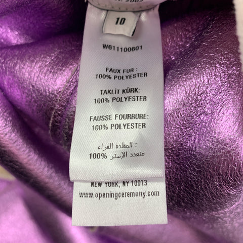 OPENING CEREMONY Size 10 Lavender Metallic Polyester Faux Fur Reversible Jacket