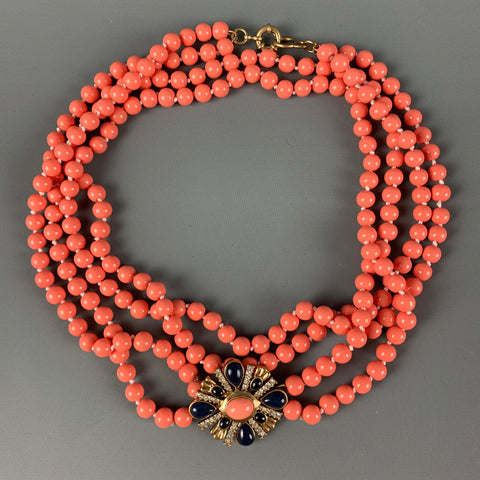 J.CREW Coral Beaded Pendant Necklace