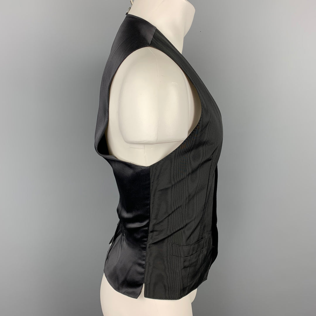 DOLCE & GABBANA Size 40 Black Print Silk Buttoned Dress Vest