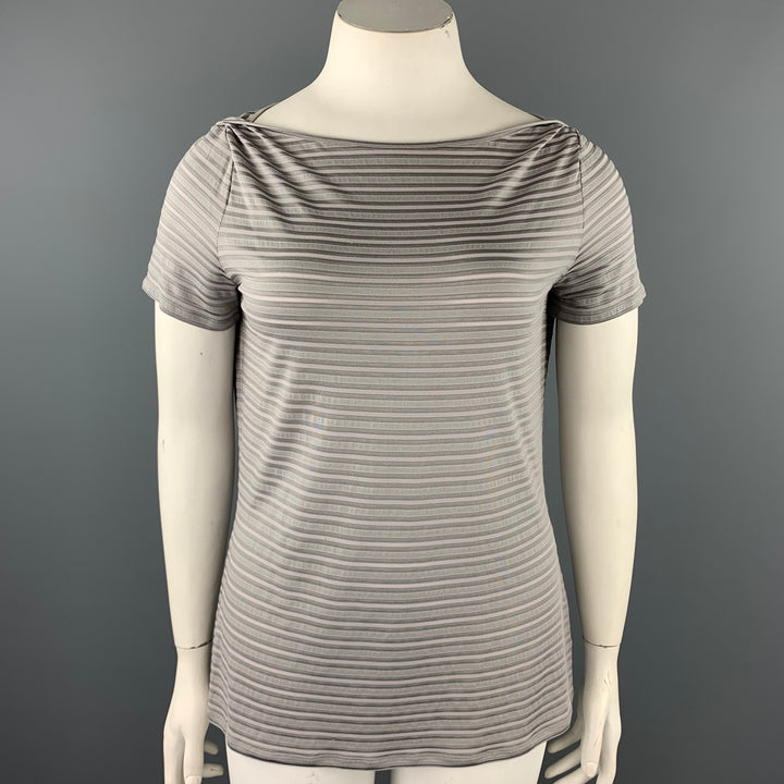 ARMANI COLLEZIONI Size L Gray Stripe Textured Boat Neck T-shirt