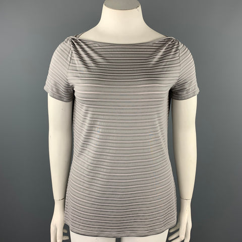 ARMANI COLLEZIONI Taille L T-shirt col bateau texturé à rayures grises