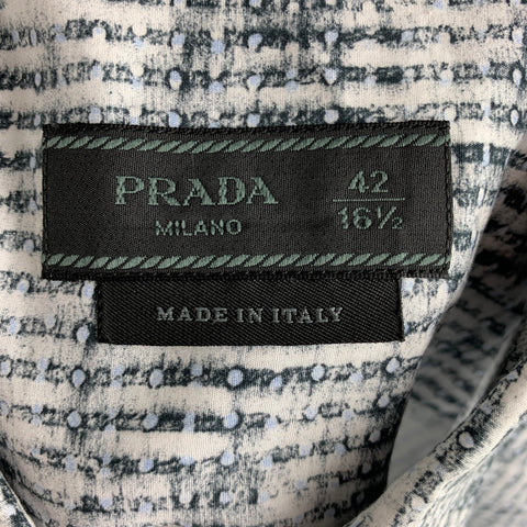PRADA Size S White Grey Print Cotton Button Up Long Sleeve Shirt