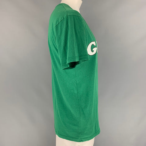 GUCCI Talla L Camiseta de algodón con cuello redondo y logo verde y blanco