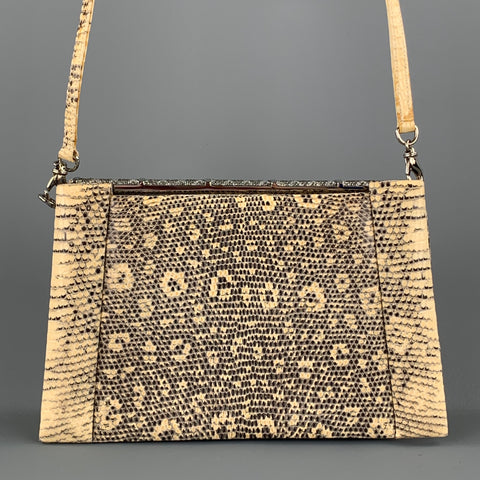 JERI RICE Beige Embossed Faux Leather Rhinestone Evening Handbag
